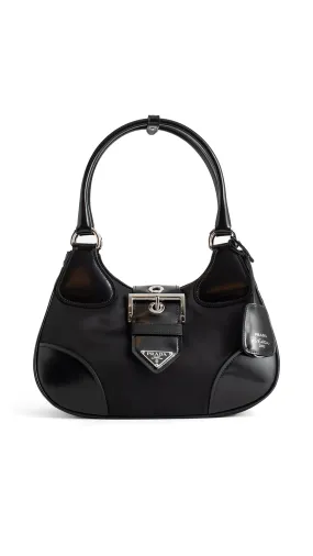 Black Medium Moon Bag in Re-Nylon and Nappa Leather