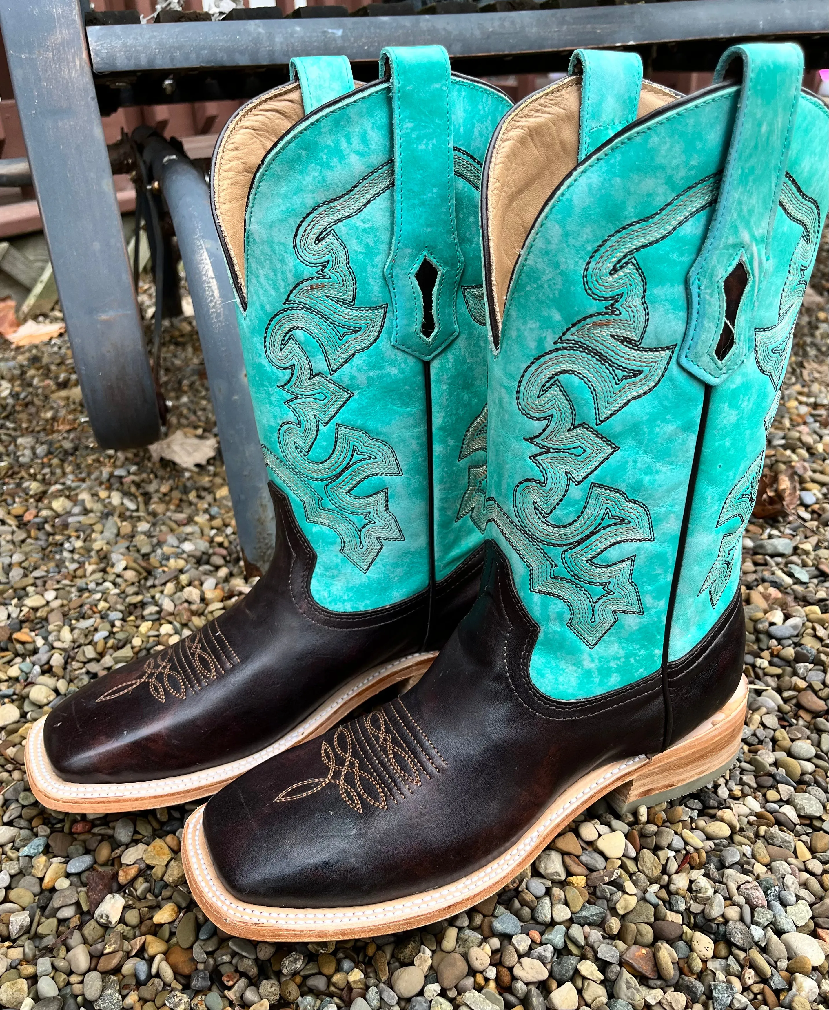 Men's Brown & Turquoise Wide Square Toe Cowboy Boots - Corral A4347