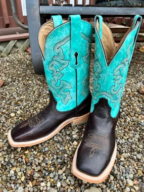 Men's Brown & Turquoise Wide Square Toe Cowboy Boots - Corral A4347