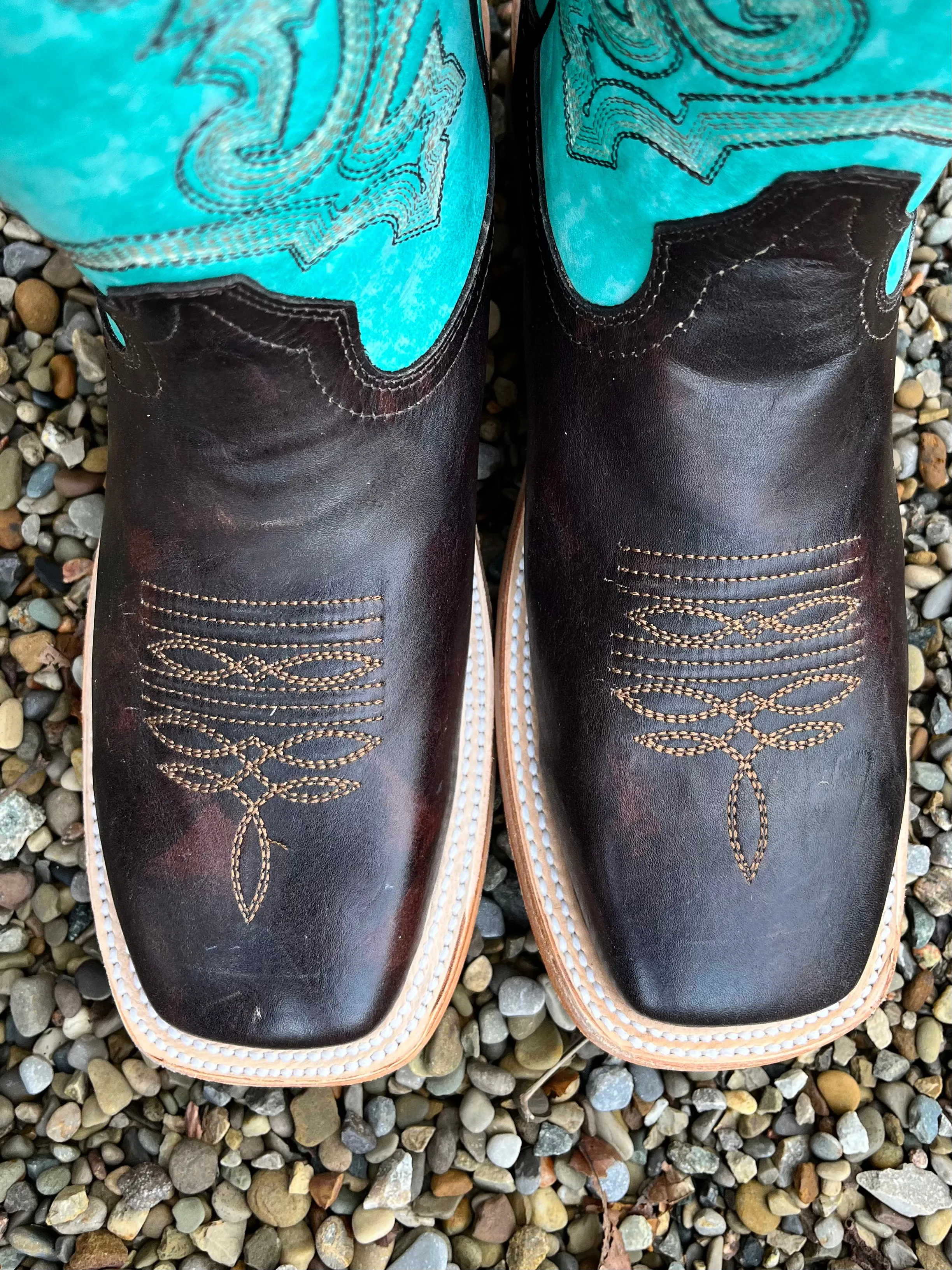 Men's Brown & Turquoise Wide Square Toe Cowboy Boots - Corral A4347