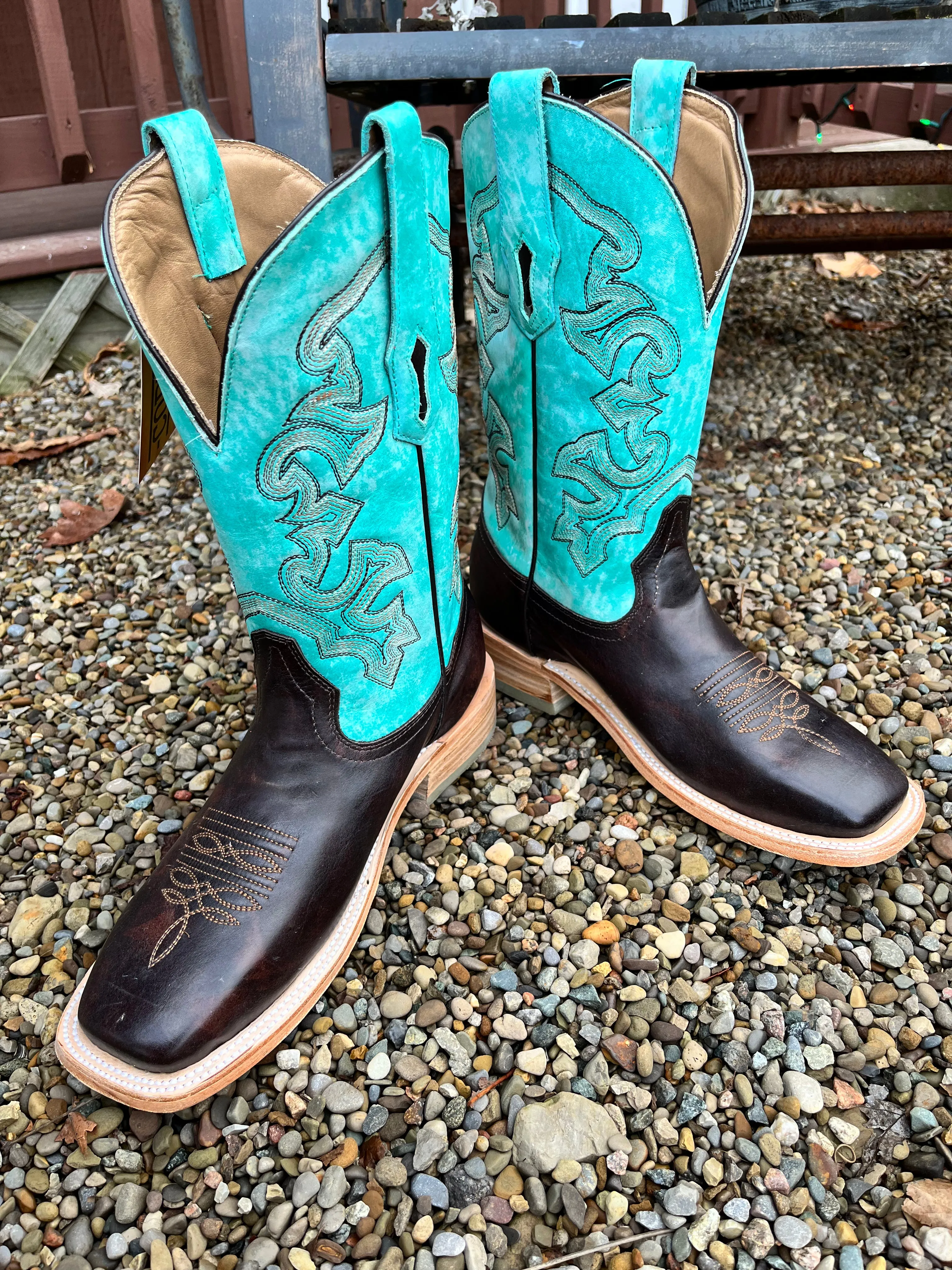 Men's Brown & Turquoise Wide Square Toe Cowboy Boots - Corral A4347