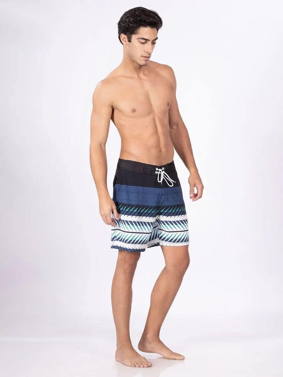 Quick Dry Black Swim Shorts for Men, Mid-Rise