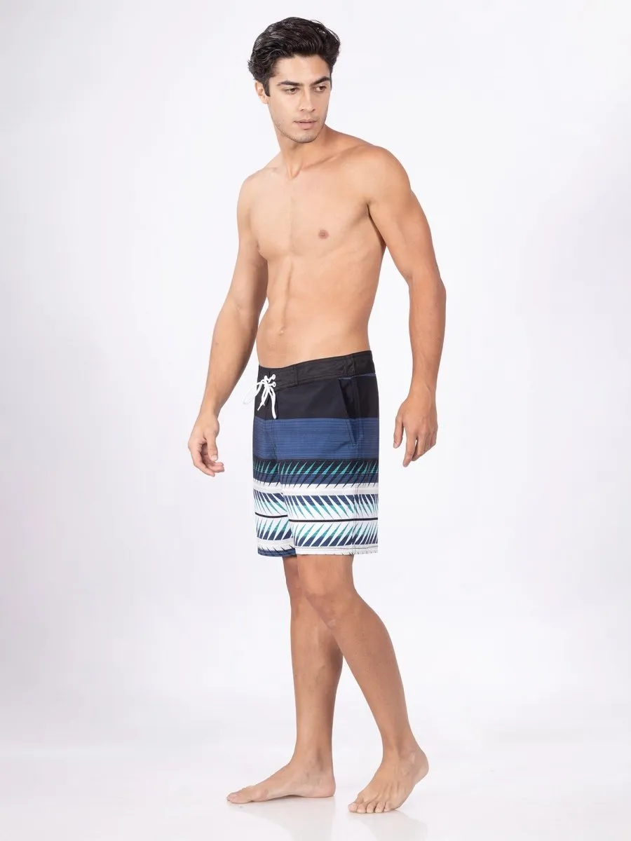 Quick Dry Black Swim Shorts for Men, Mid-Rise