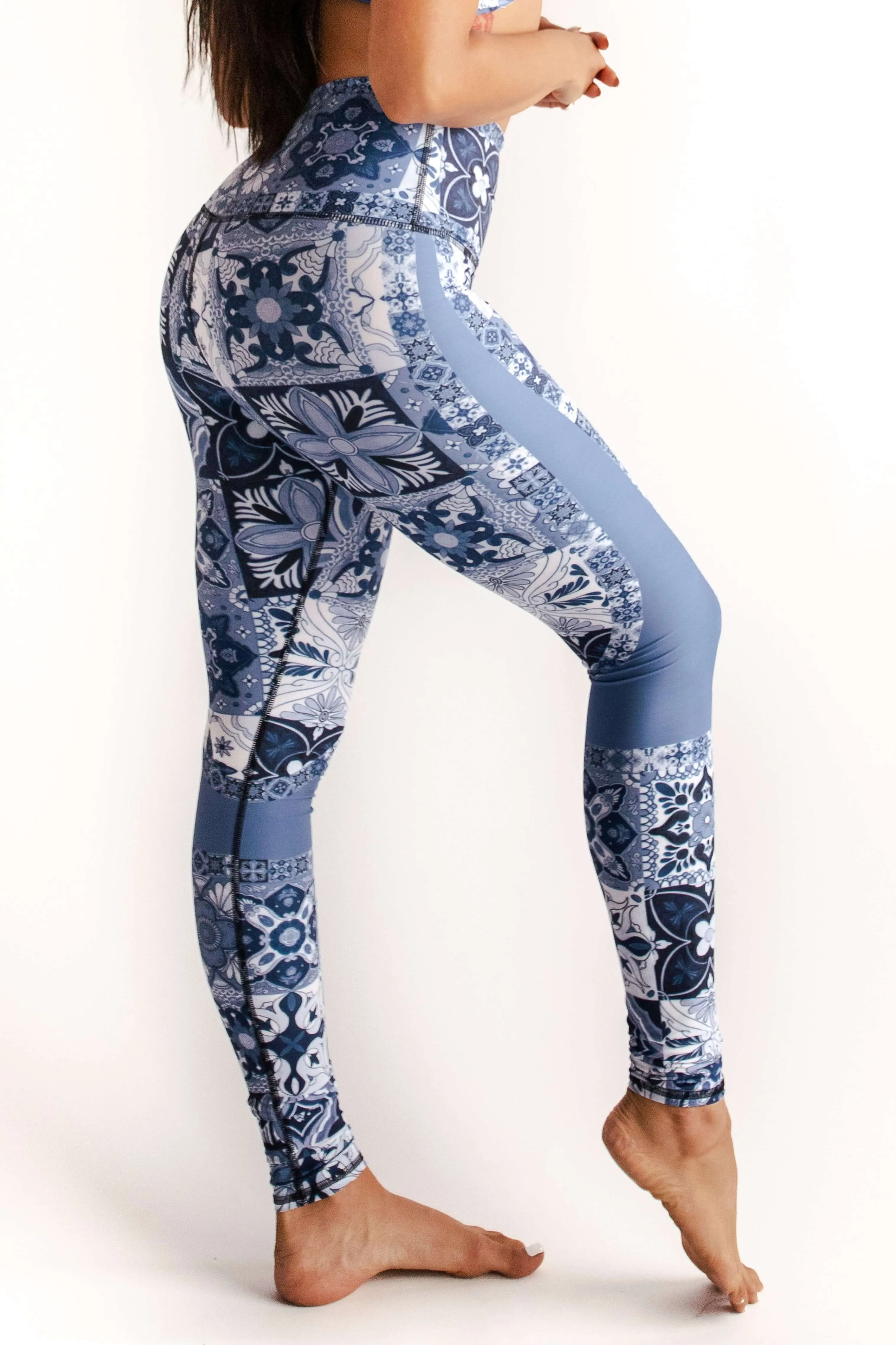 Blue Mosaic Printed Yoga Leggings