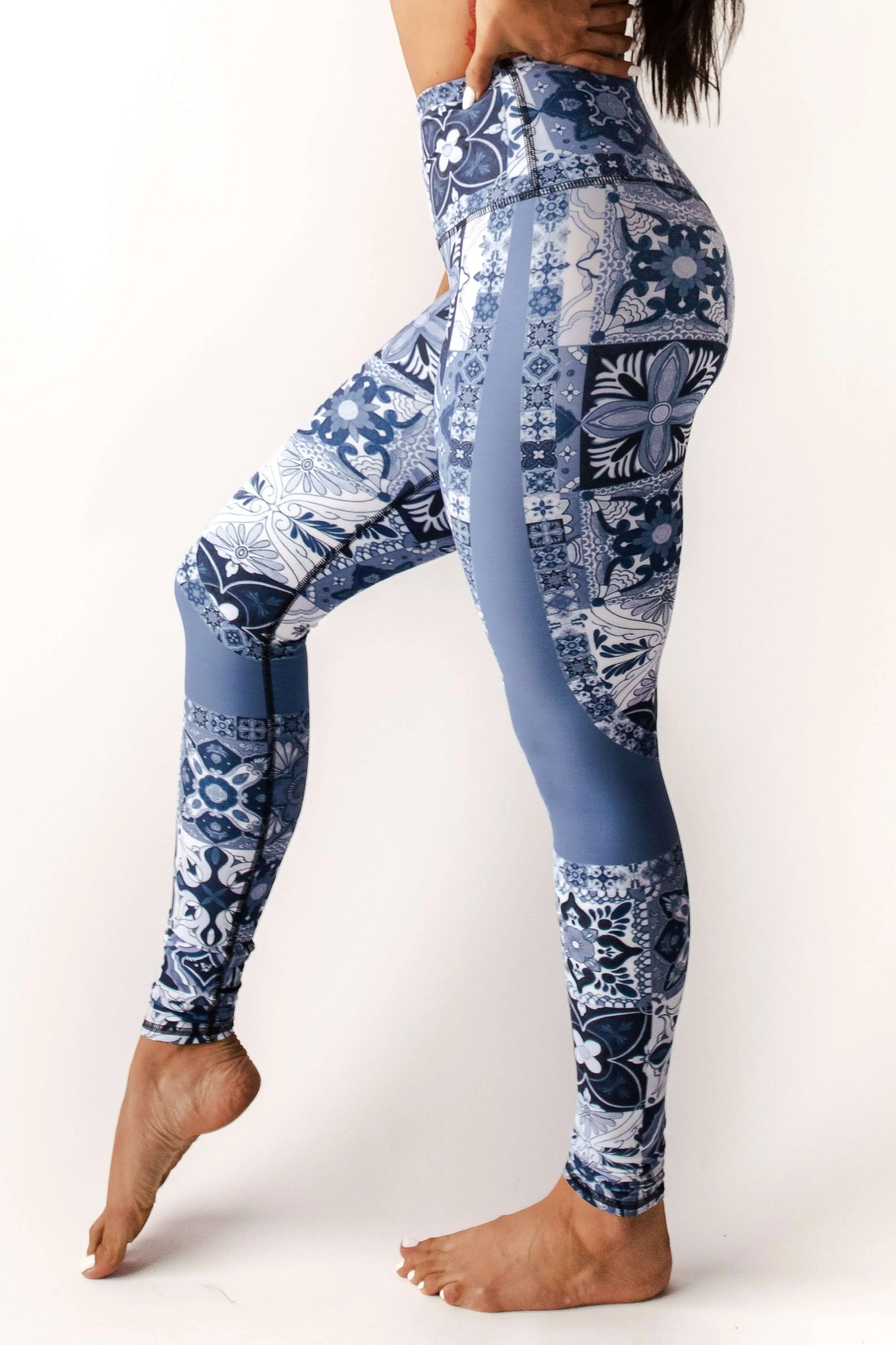 Blue Mosaic Printed Yoga Leggings