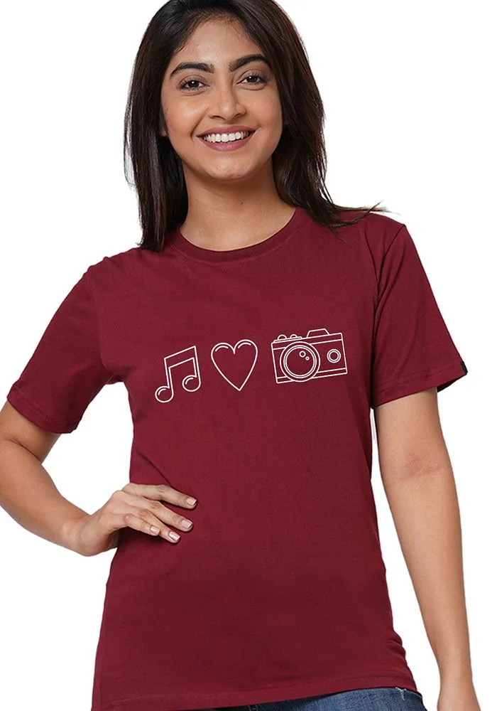 Music Love Camera Women Tshirt