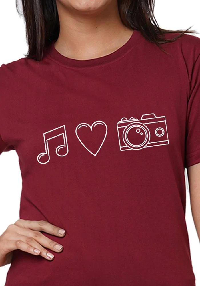 Music Love Camera Women Tshirt