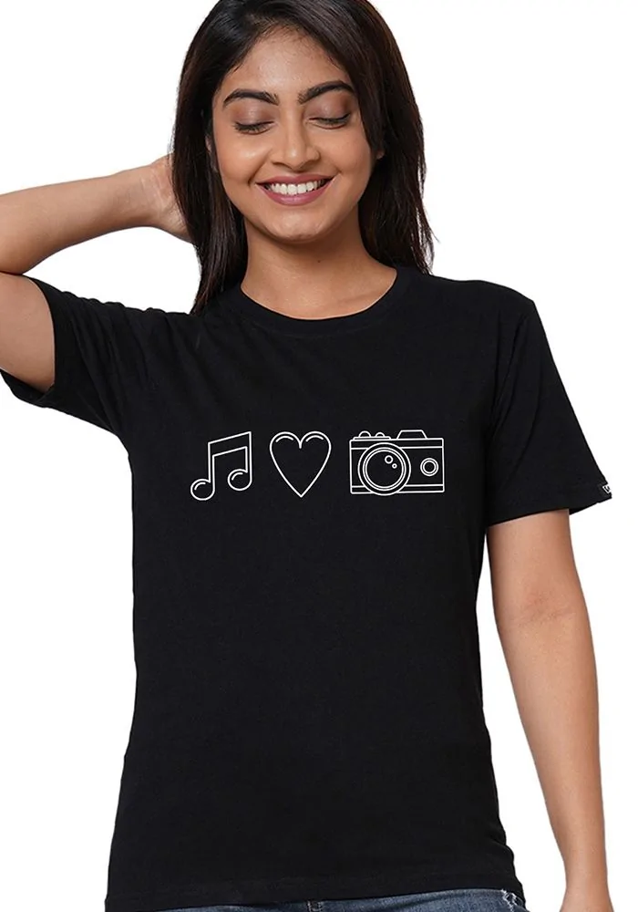 Music Love Camera Women Tshirt