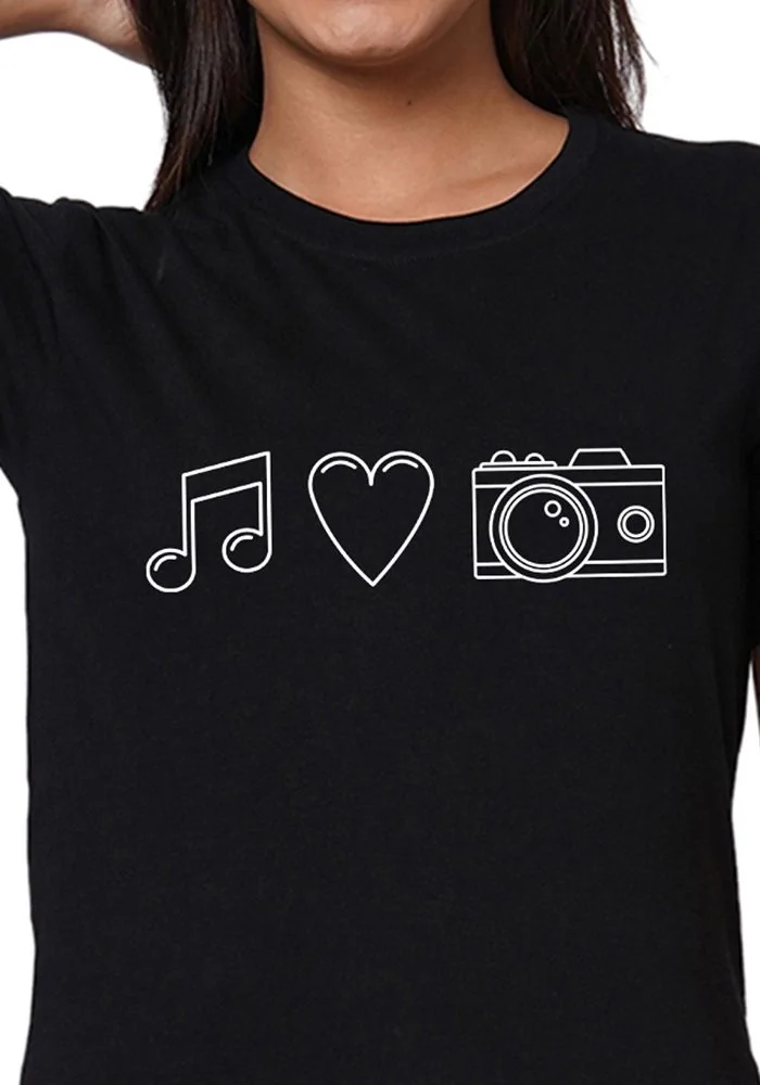 Music Love Camera Women Tshirt