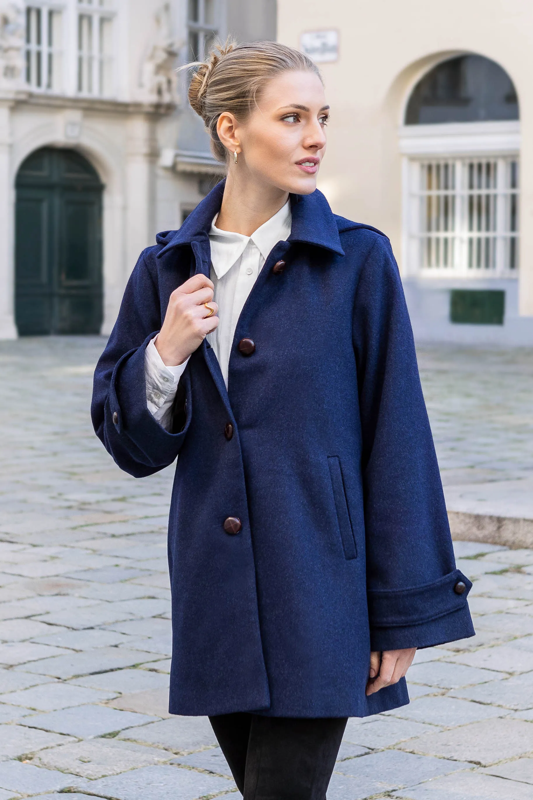 Nadya Navy Blue Loden Coat