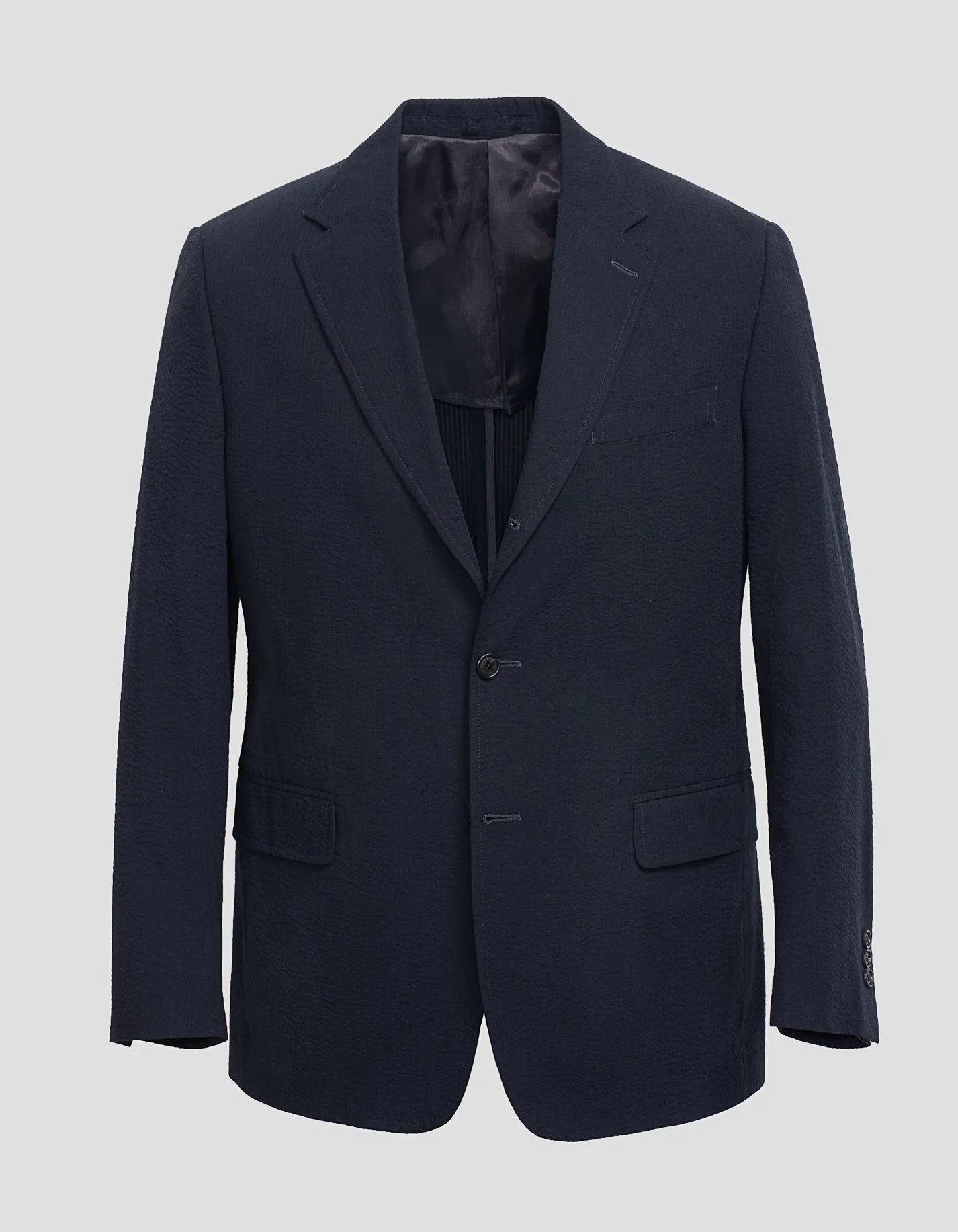 Navy Blue Cotton Seersucker Sports Jacket - Men's Casual Blazer