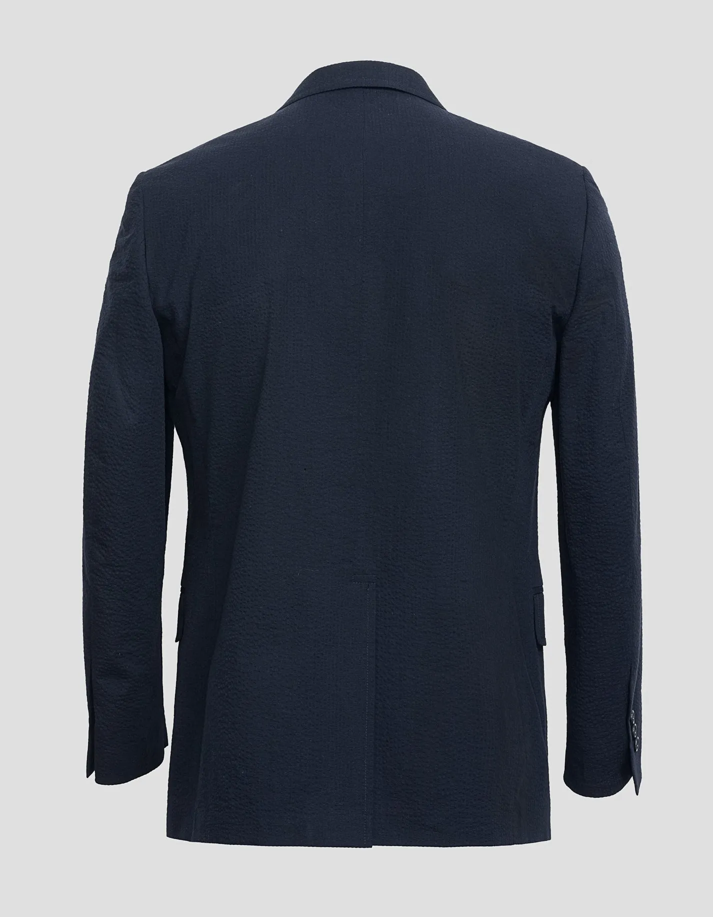 Navy Blue Cotton Seersucker Sports Jacket - Men's Casual Blazer