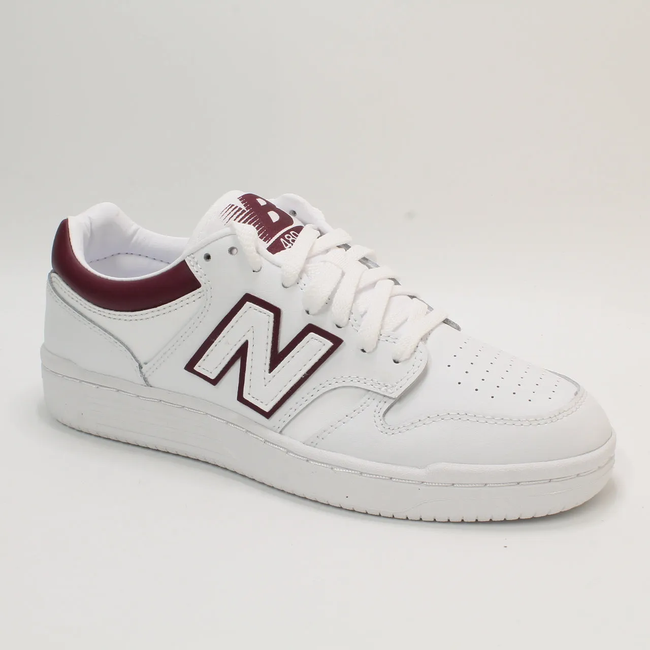 New Balance BB480 White Burgundy Athletic Shoes