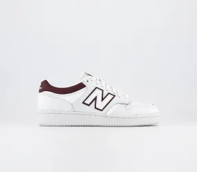 New Balance BB480 White Burgundy Athletic Shoes