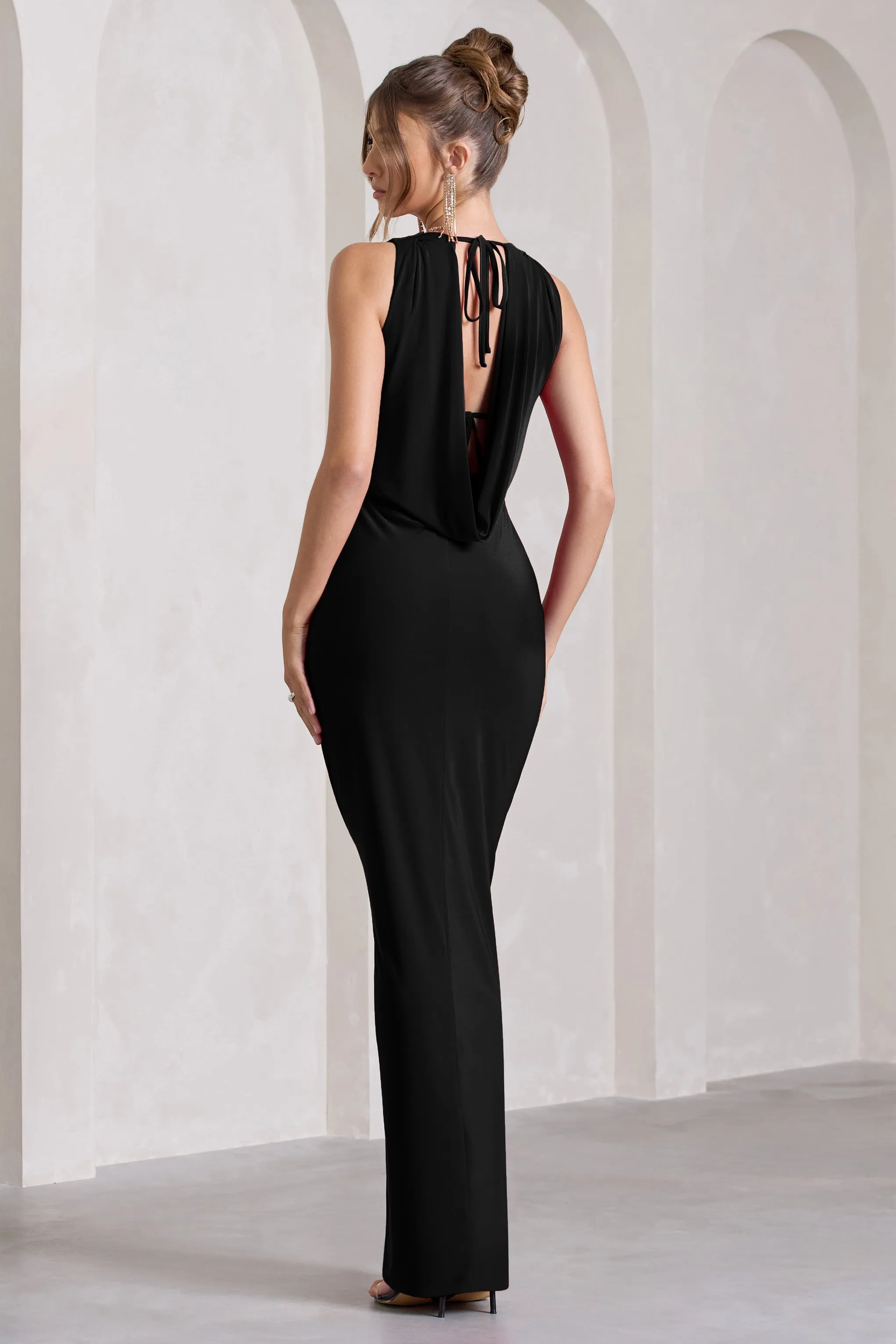 Black Open-Back Split Maxi Dress Night To Remember