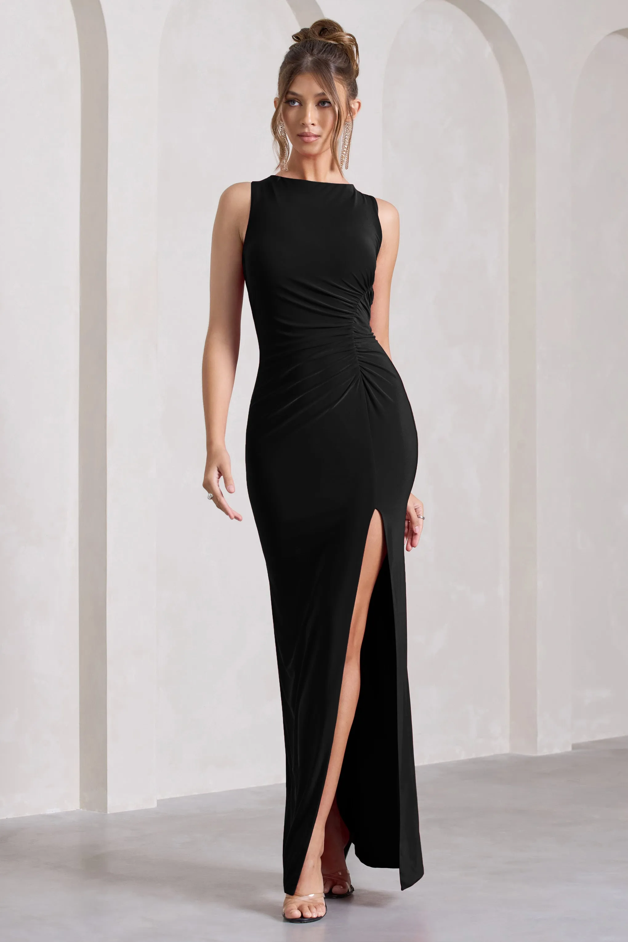 Black Open-Back Split Maxi Dress Night To Remember