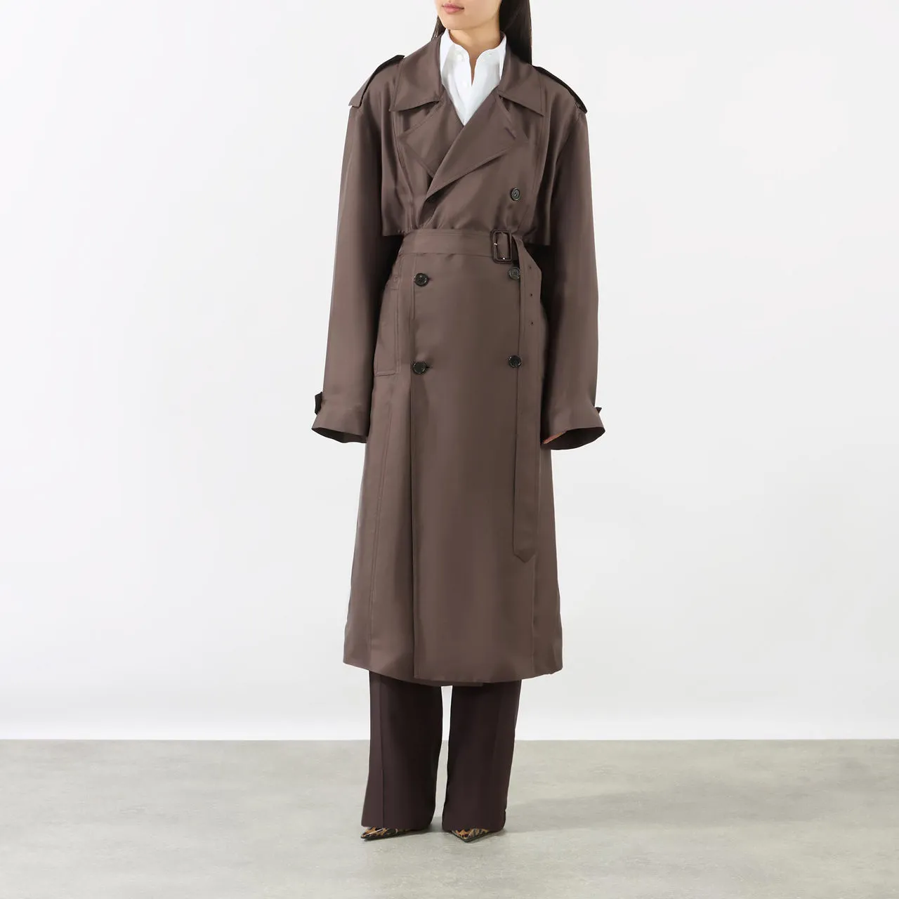 Noisette Double-Breasted Belted Trench Coat by SAINT LAURENT