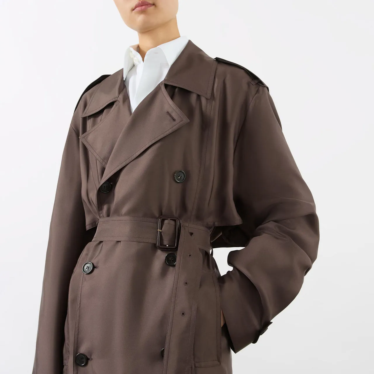 Noisette Double-Breasted Belted Trench Coat by SAINT LAURENT