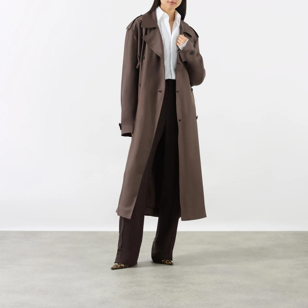 Noisette Double-Breasted Belted Trench Coat by SAINT LAURENT