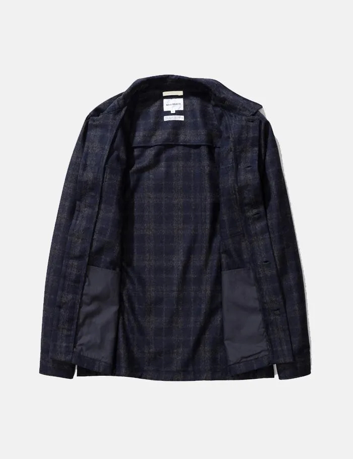 Norse Projects Kyle Check Jacket Wool Dark Navy Blue