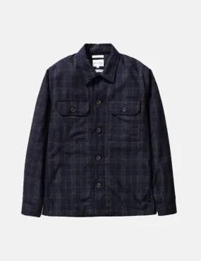 Norse Projects Kyle Check Jacket Wool Dark Navy Blue