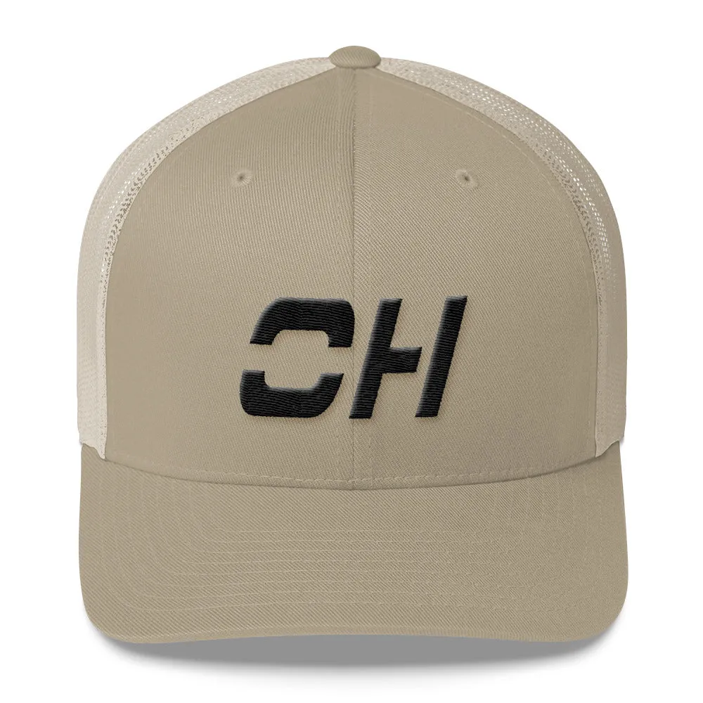 Ohio Mesh Back Trucker Cap with Black Embroidery - Many Hat Color Options