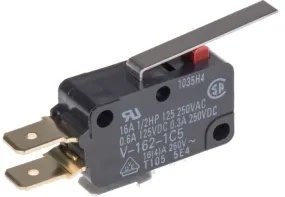 Omron Long Hinge Lever Micro Switch, Tab Terminal, 16 A @ 250 V ac, SPDT, IP40