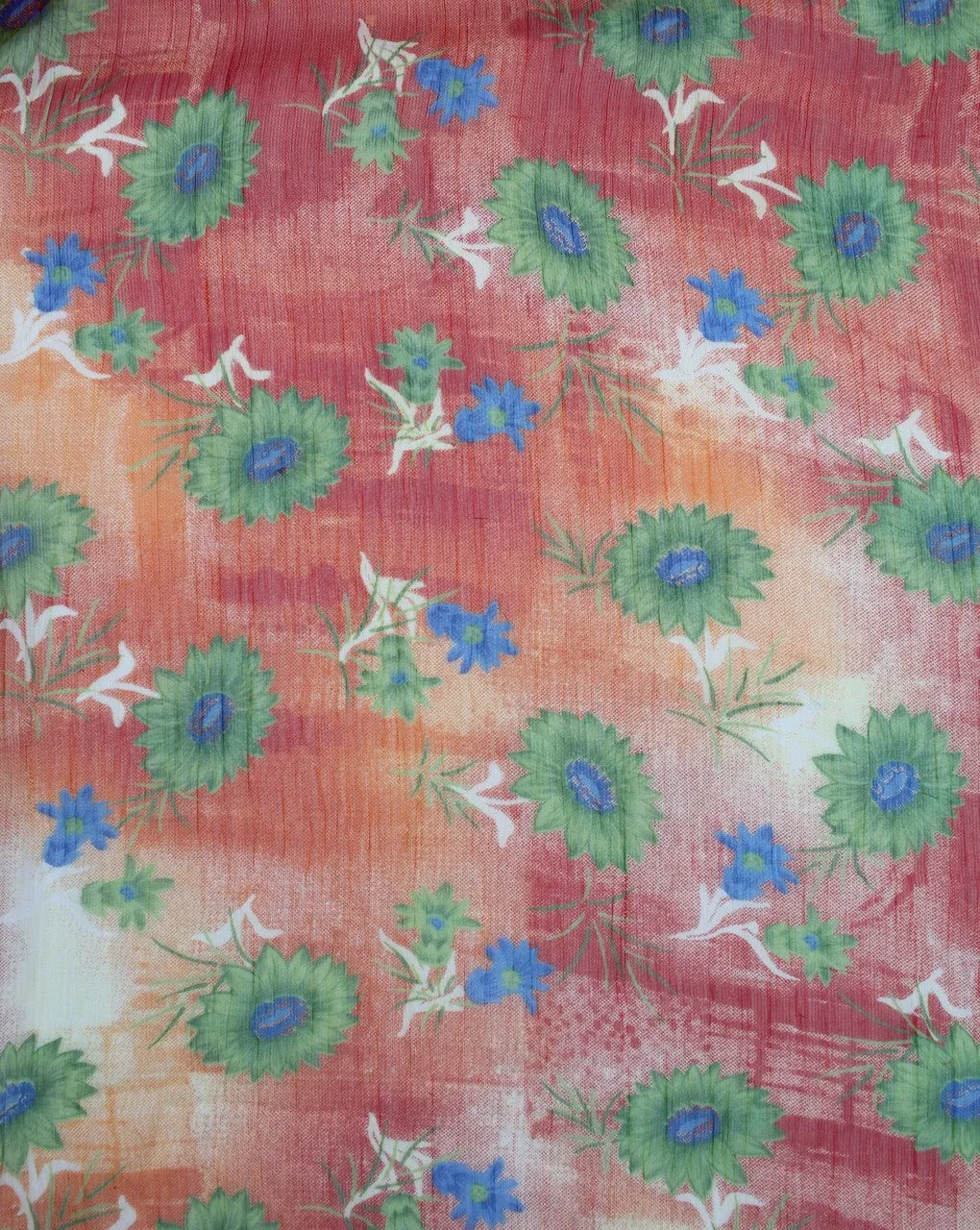 Orange Floral Print Chiffon Fabric in Multicolor