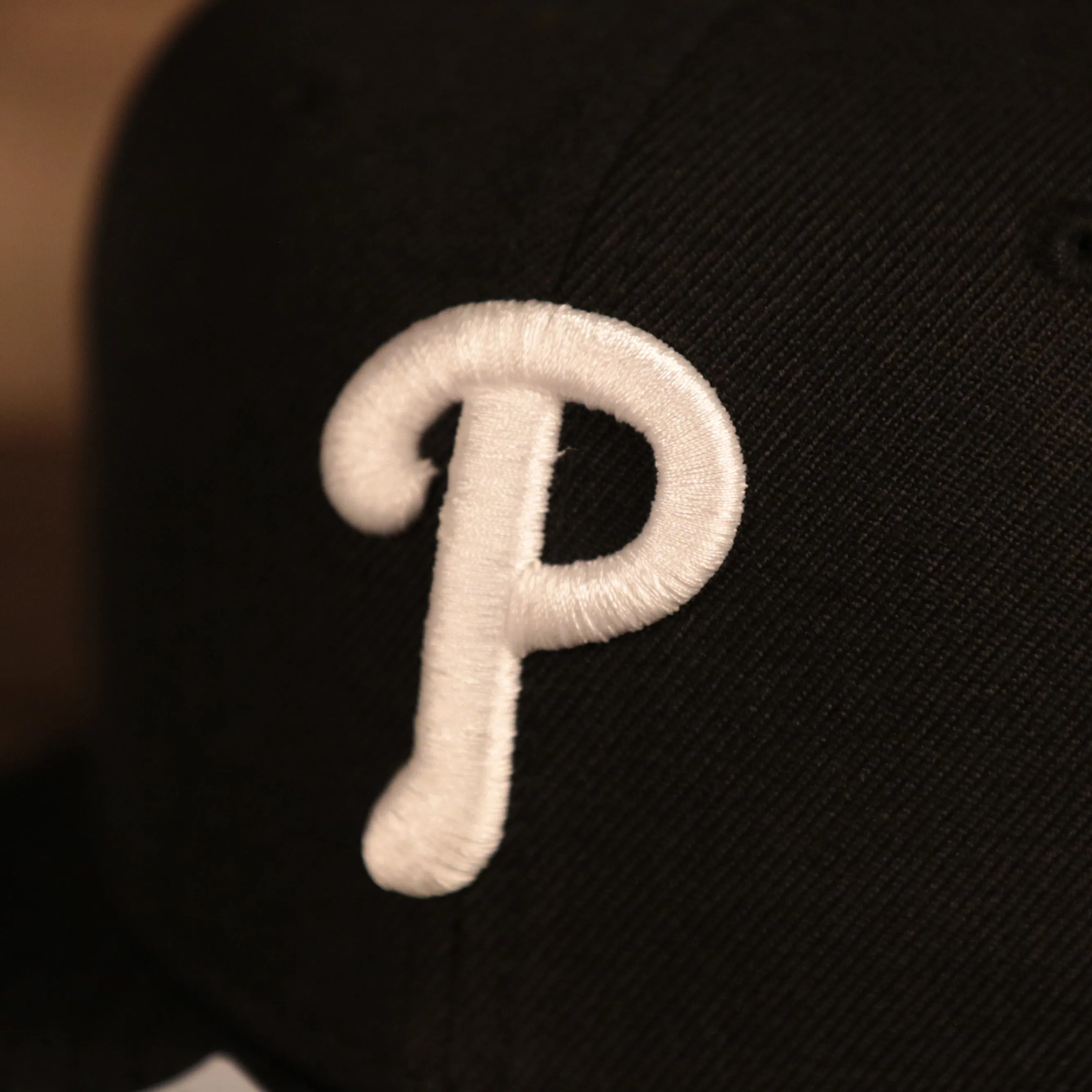 Philadelphia Phillies Kids Black Bottom White Logo Fitted Cap