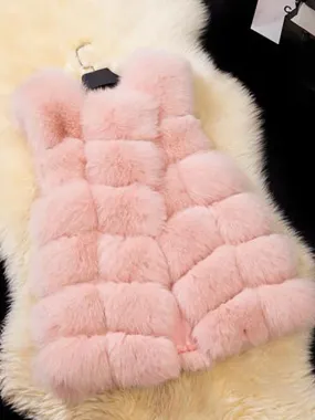 Pink Sleeveless Faux Fur Coat for Women - Layered Eco-Friendly Fur Coat