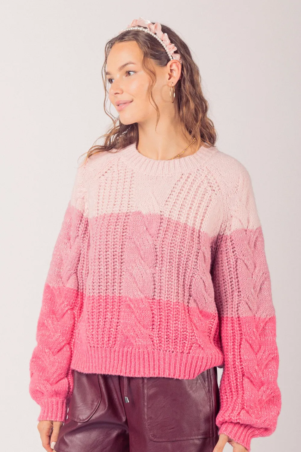 Pink Trio Cable Sweater