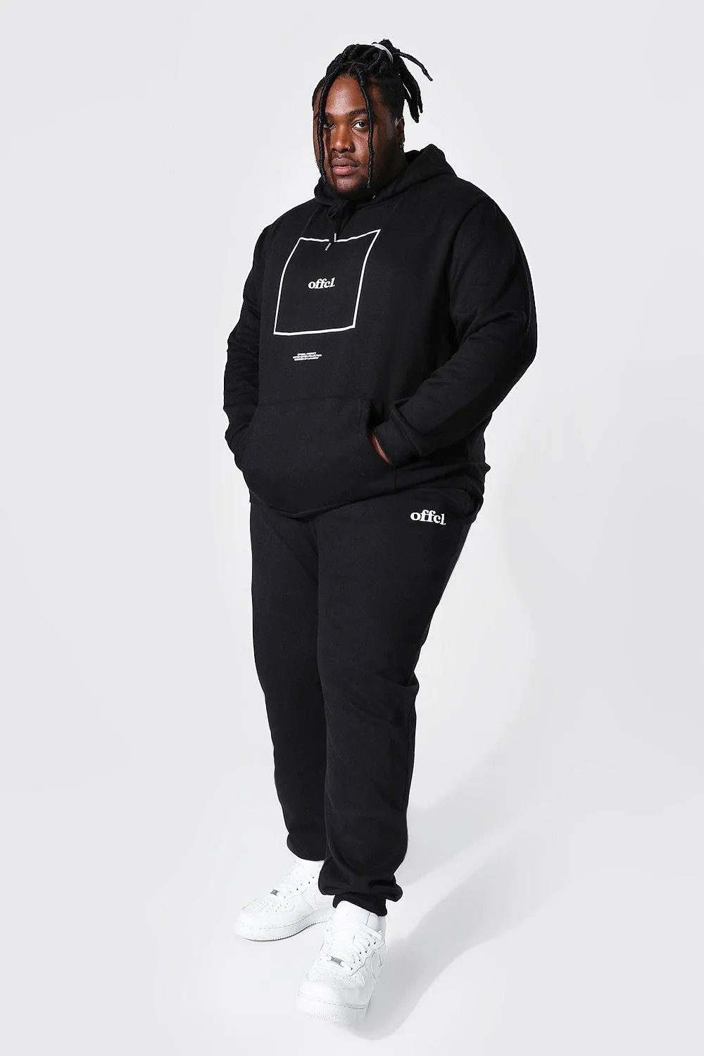 Plus Size Offcl Box Print Hooded Tracksuit | boohooMAN UK