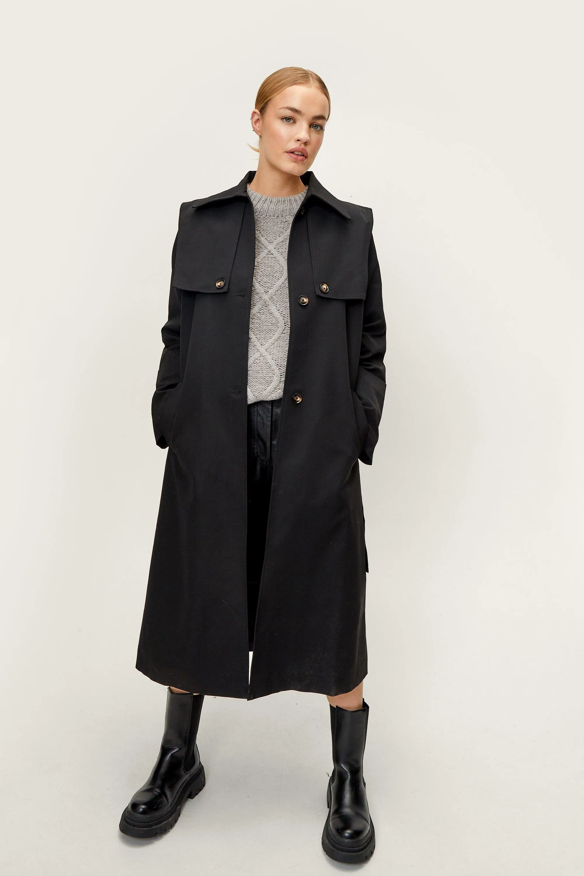 Premium Belted Trench Coat with Detailed Trim