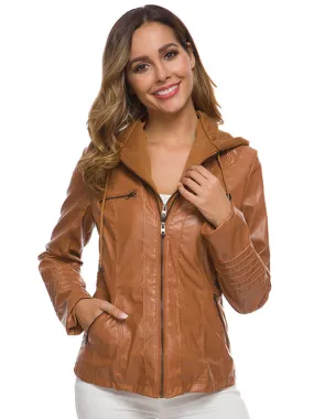 PU Hooded Spring Outerwear Jacket for Women 2024