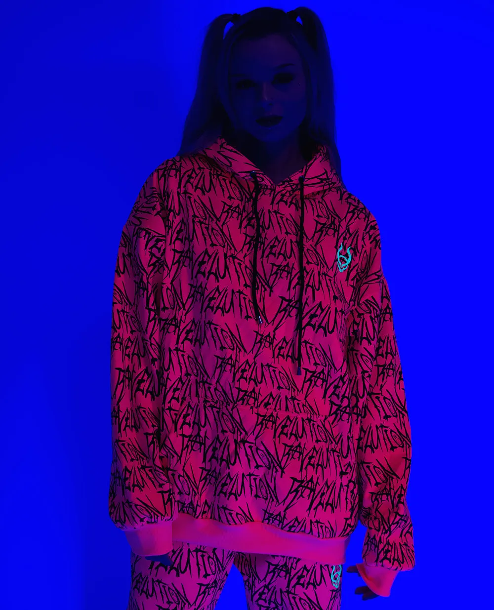 Ravelution Fluorescent Pink Oversized Hoodie UV Reactive