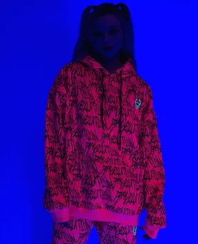 Ravelution Fluorescent Pink Oversized Hoodie UV Reactive