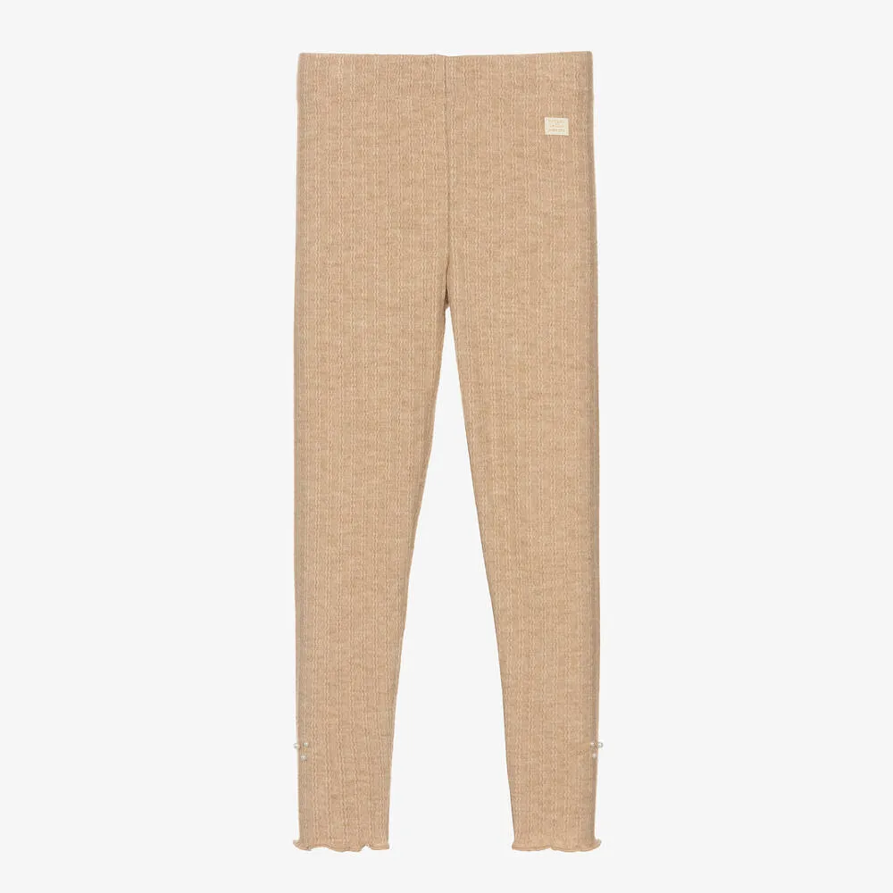 Ribbed Leggings for Girls in Beige