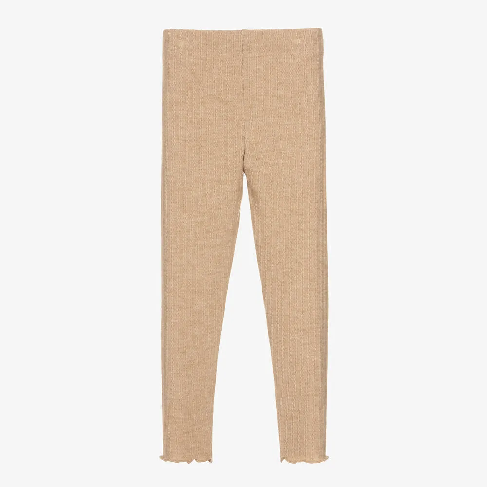 Ribbed Leggings for Girls in Beige