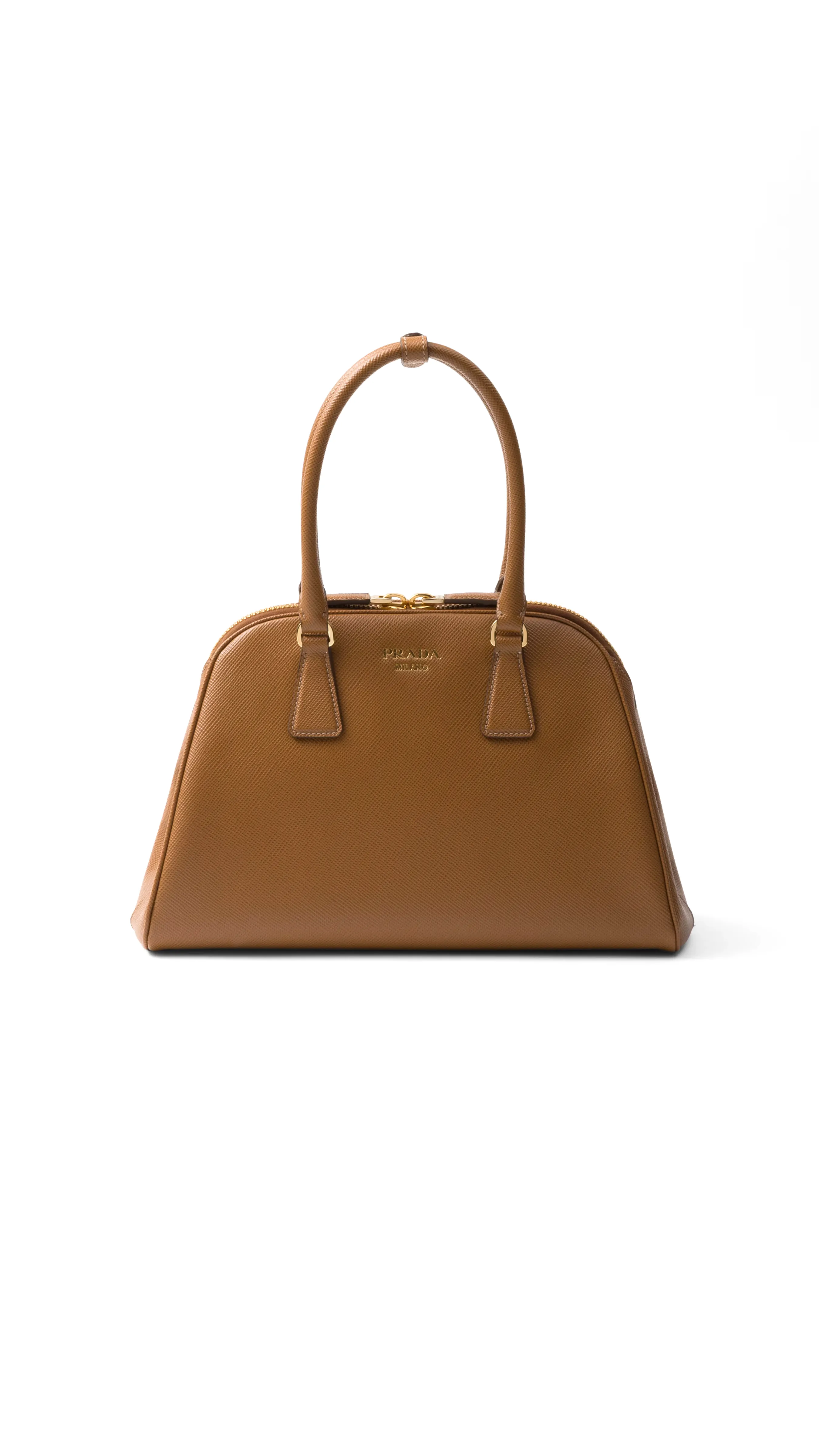 Saffiano Leather Handbag - Medium Size in Caramel