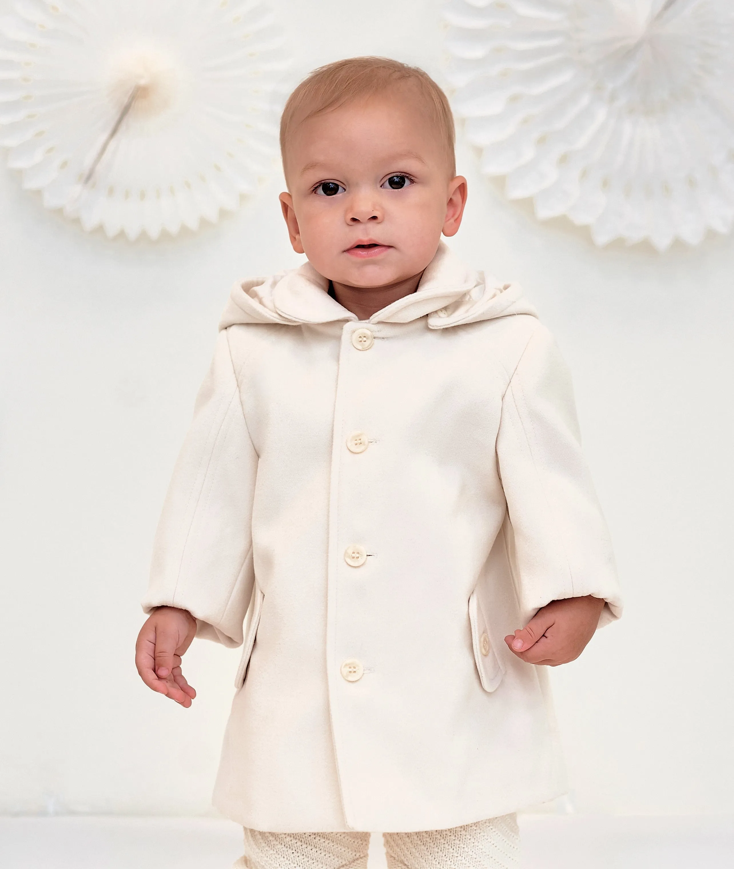 Sarah Louise Ivory Hooded Coat for Boys