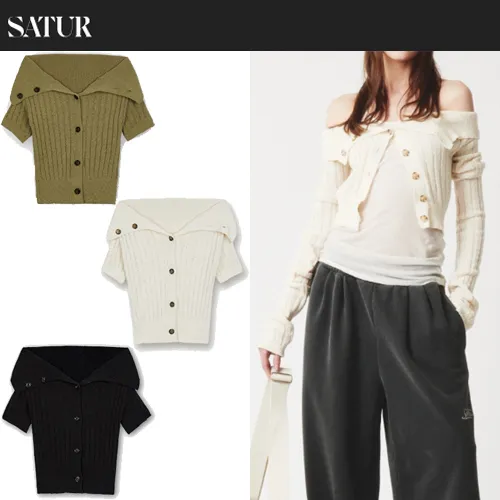 Street Style Elegant Style Logo Cardigans with Short Sleeves by SATUR