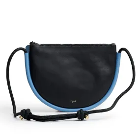 Selene Zipper Bag with Adjustable Rope Strap, Inner Small Pocket - Black/Sky Blue