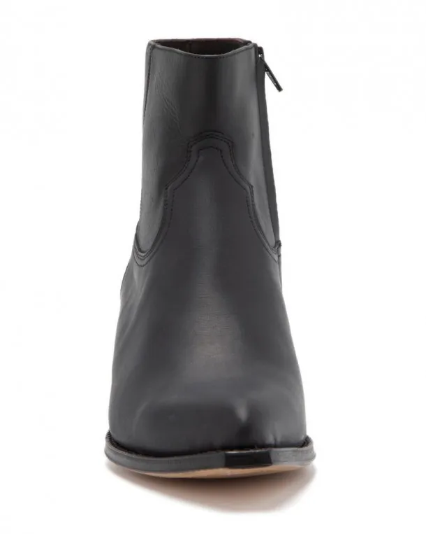 Sendra Black Leather Western Ankle Boots with Zipper