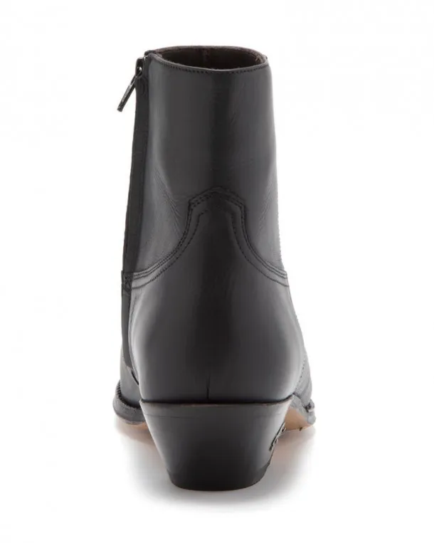 Sendra Black Leather Western Ankle Boots with Zipper