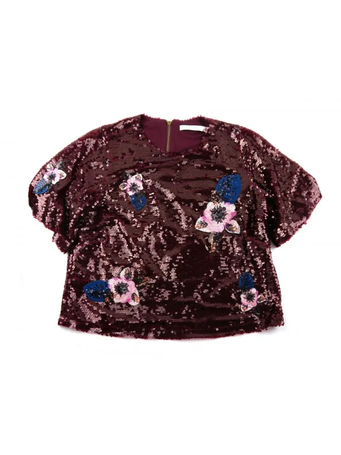 Sequin Embellished Women's Jersey Top in Wine by Paperlace