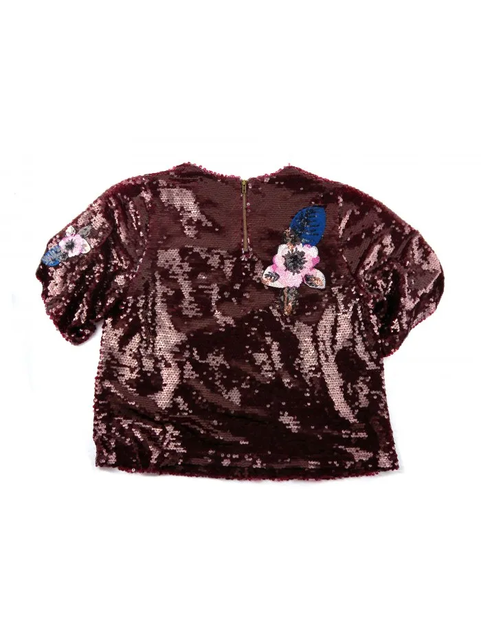 Sequin Embellished Women's Jersey Top in Wine by Paperlace