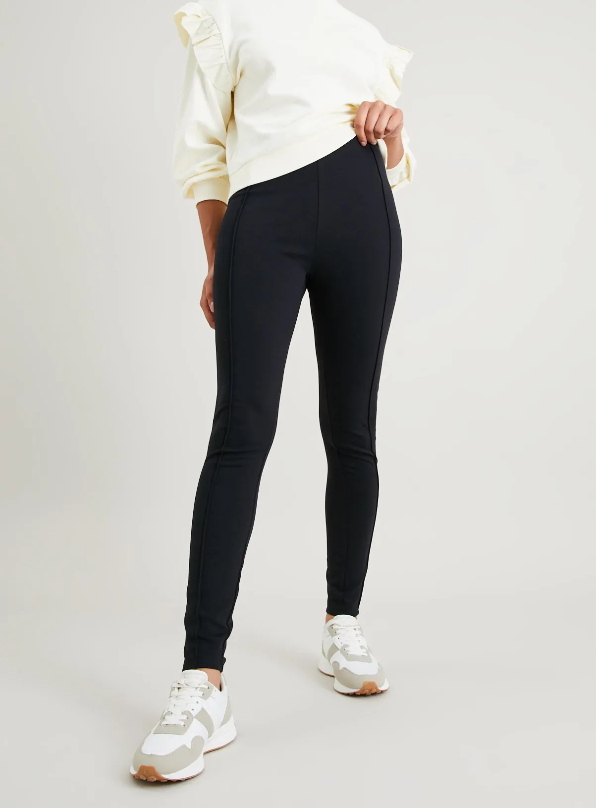 Shop Black Ponte Pintuck Leggings in Size 8L at TU