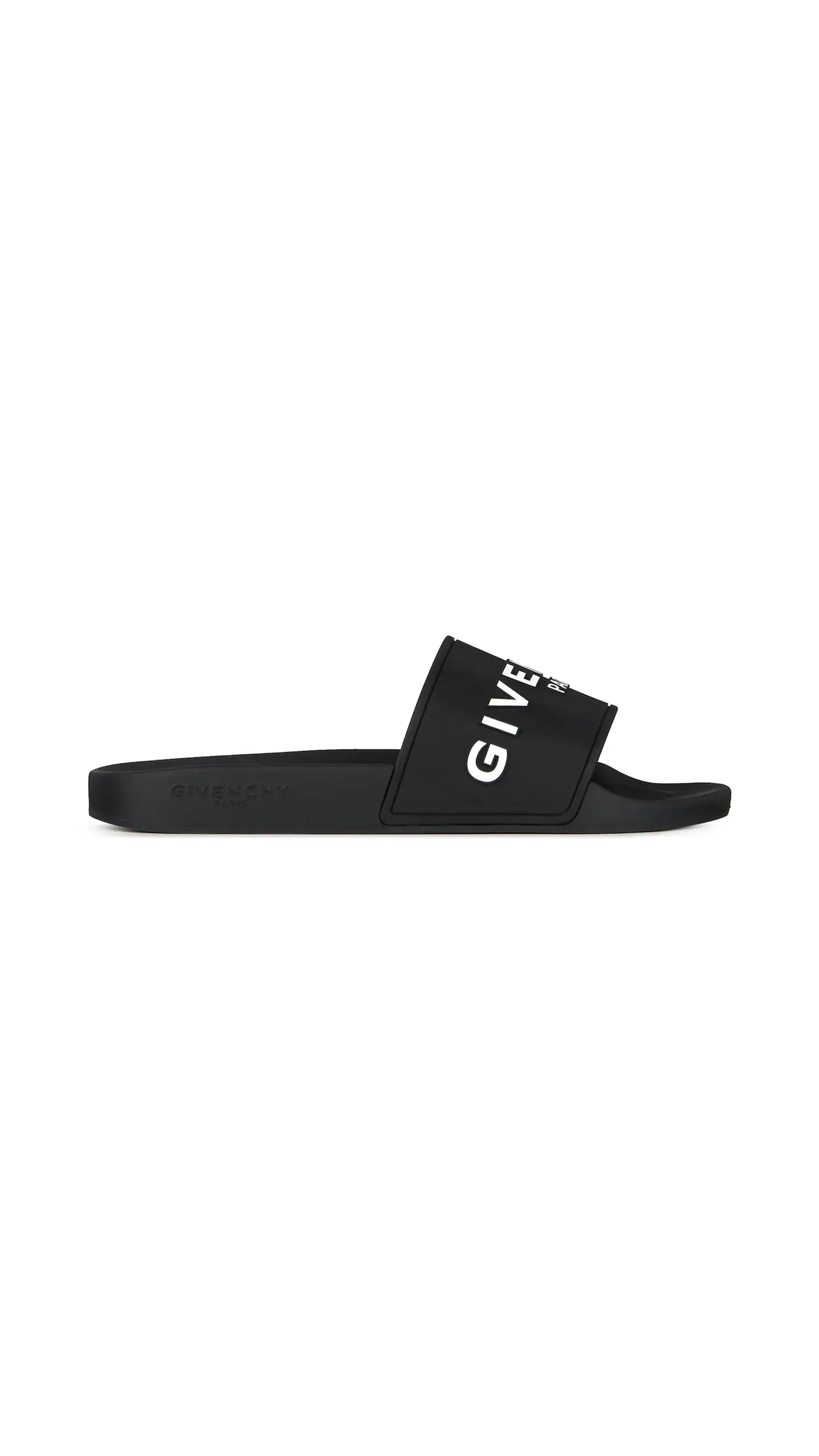 Black White Slide Sandals in Rubber