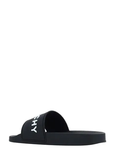 Black White Slide Sandals in Rubber