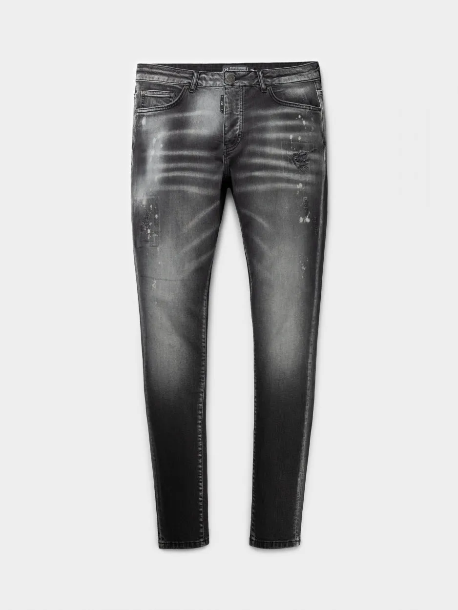 Slim Denim Jeans | Dark Grey - Destroyed Paint